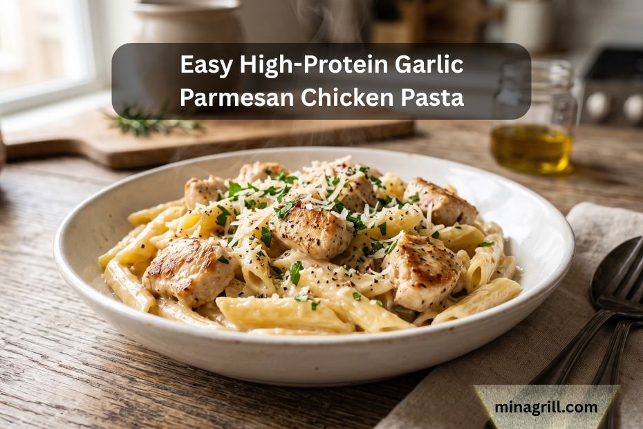 Easy High Protein Garlic Parmesan Chicken Pasta